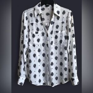 Express Portofino Shirt Black & White Paisley Button Up Size XS (Fits Small)